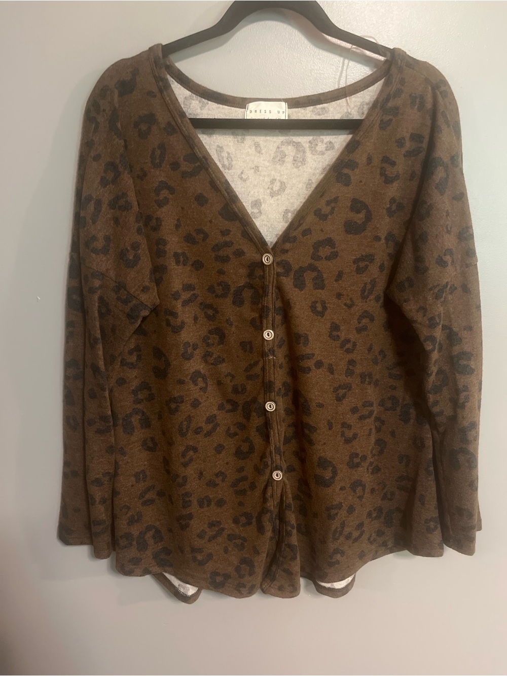 Brown Leopard V-Neck Button-Front Women’s Sweater Cardigan